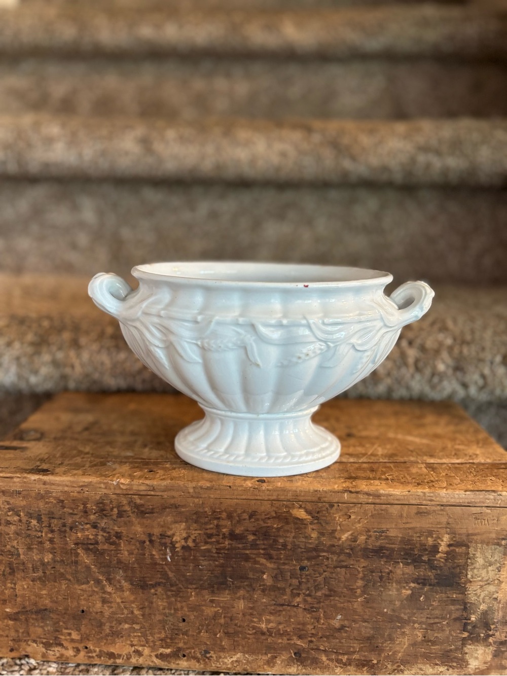 Ceramic White Decorative Urn Vase with Handles